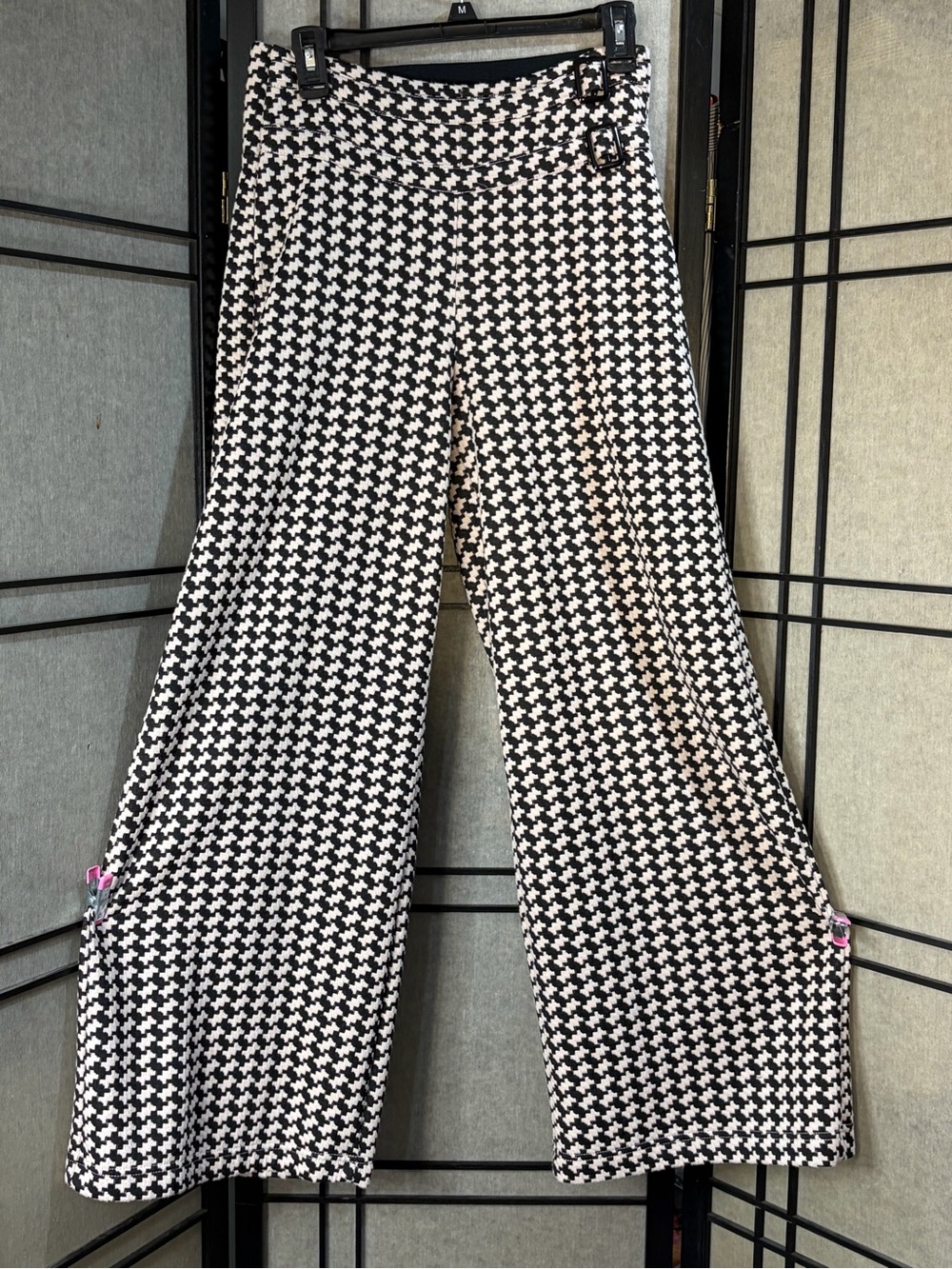 Effie’s Heart Chic Friday Wide Leg Pants Size M Stretch Houndstooth Black beige